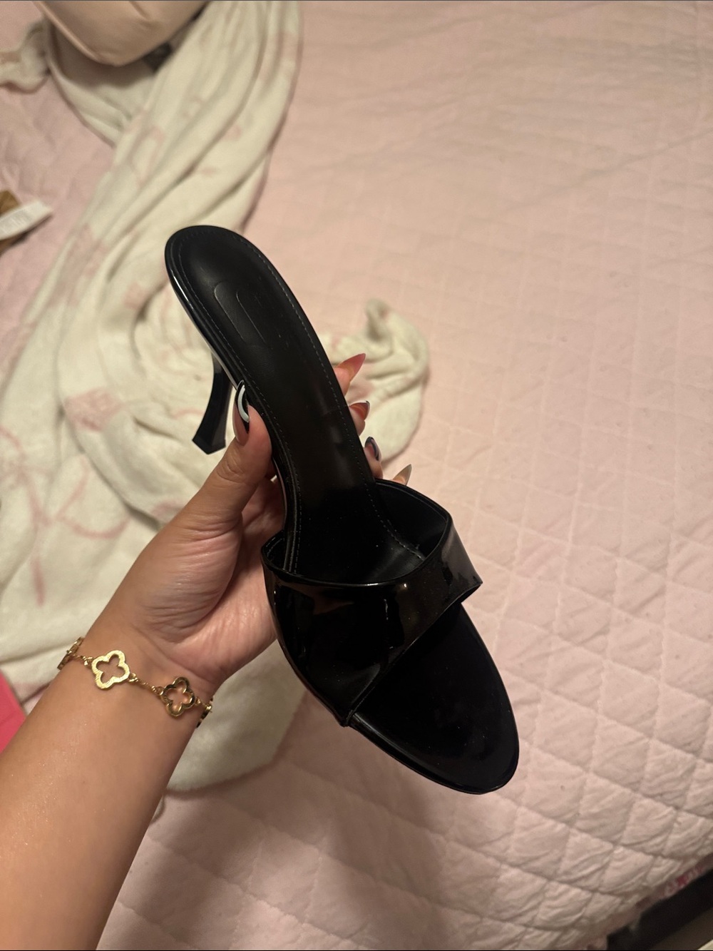 Windsor Black Patent Slide Mule Heels